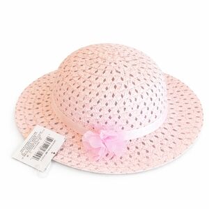 Girls Pink Sun Hat Wide Brim Bow Straw